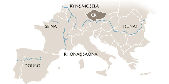Mapa říčních toků - Dunaj, Rýn & Mosela, Rhona & Saona, Seina